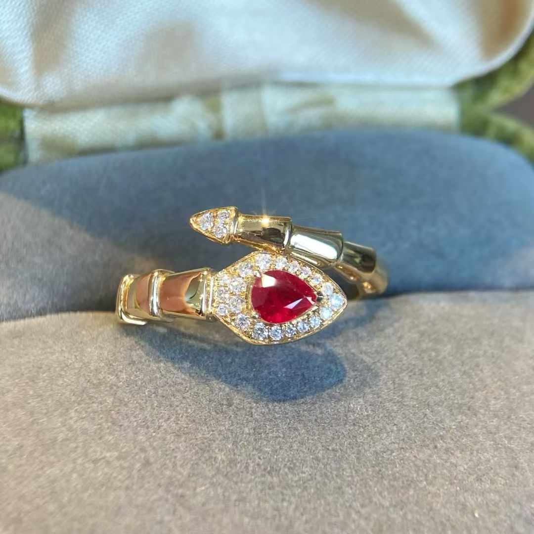 复古蛇戒红宝石36分鸽血红18k厚金镶嵌钻石11分高级大气 GRC证书 - 图2