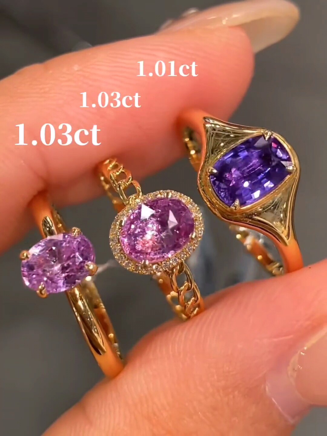 Natural colored sapphire ring, 18k gold inlaid with blue, pink and purple, 1 carat, exquisite and versatile