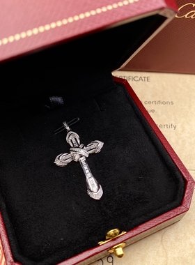 天然钻石十字架吊坠 60分钻 珀金镶嵌 梯方钻 精致百搭