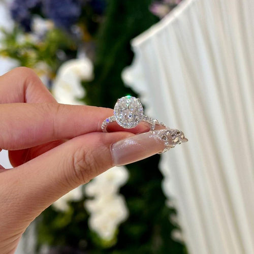 鸽子蛋爆闪媲美冰花切莫桑钻求婚开口戒指女时尚婚戒白金色饰品 - 图1