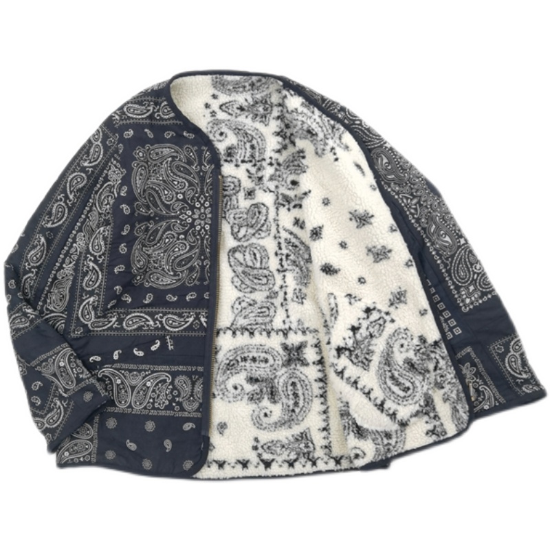 SONOFLOONG腰果花羊羔绒内胆双面无领夹克秋冬 复古潮流日系宽松 - 图3