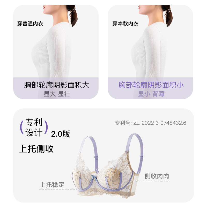 内衣女性感大胸显小胸软钢圈聚拢收副乳防下垂大码薄款文胸罩套装