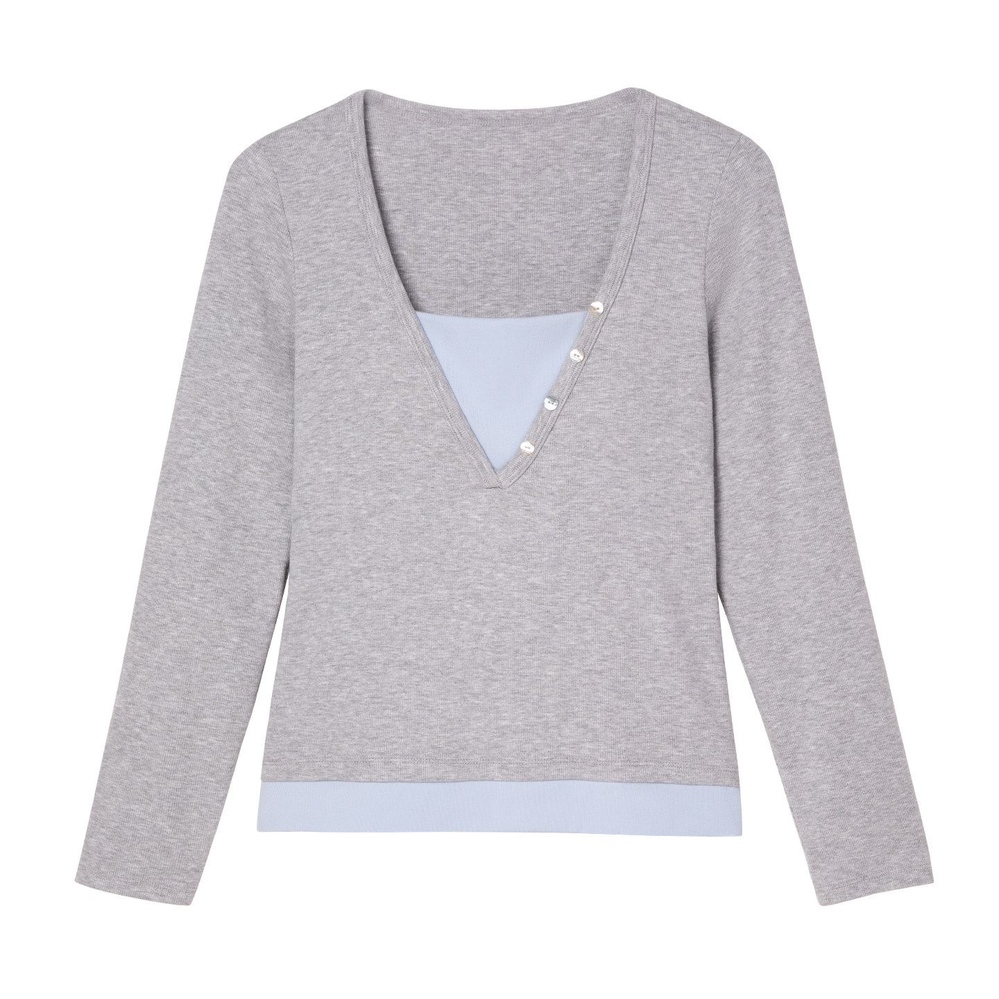 歌力诺自带胸垫打底衫内搭外穿亨利长袖T恤女早秋新款假两件上衣