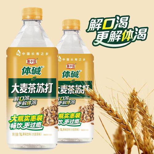 【商超款】栗子园苏打水1升*12大瓶大麦茶碱性水饮料整箱厂家批发 - 图1