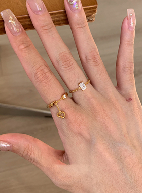 方钻素圈叠戴葫芦戒指