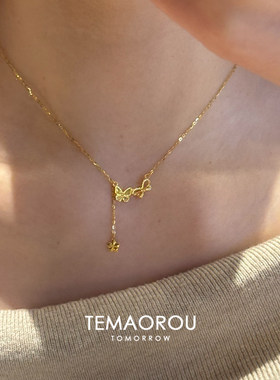 爆闪金蝴蝶流苏吊坠项链女