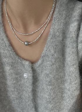 S925纯银碎银子叠戴珍珠项链女款