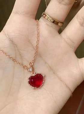 爱心红玛瑙项链女红色本命年颈链