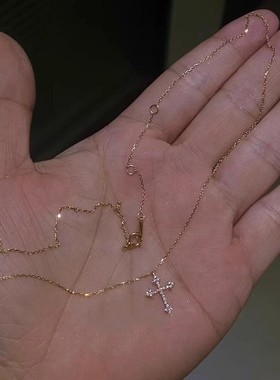 金色十字架钻石闪钻吊坠项链女款