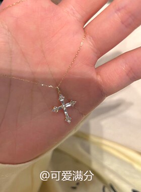 超闪满钻金色十字架项链