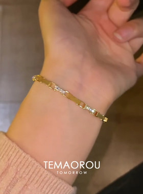 浅金块闪钻卡扣细款手链女