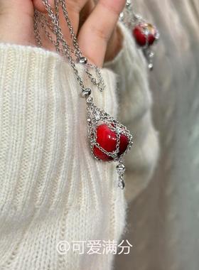 爆闪红苹果网兜水滴项链
