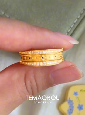 复古金色梦幻行星闪钻戒指女