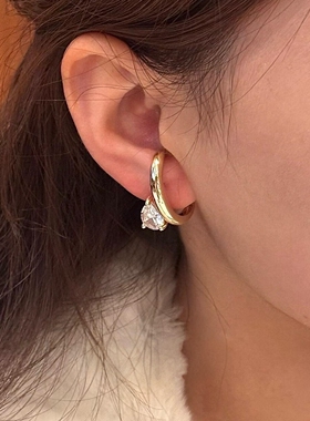 金色几何水滴闪钻勾耳扣女