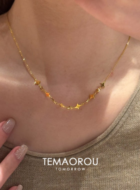超闪复古金色四芒星项链女