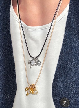 小木马皮绳吊坠项链秋冬长毛衣链