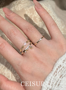 金色镂空方块闪钻戒指女