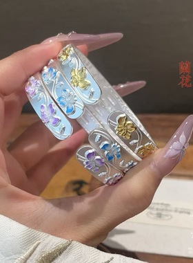 足银999.9古法珐琅兰花吉言底开口手镯国潮风送女友520礼物