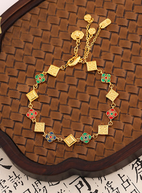 越南沙金四合如意方糖手链新中式轻奢时尚百搭新中式潮流手链饰品