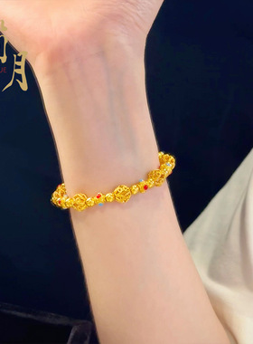 沙金镂空花丝绣球手链女生古法宫廷錾刻珐琅红绿滴油珠珠手串饰品