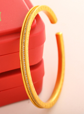 沙金久不掉色满天星点钻百福开口手镯吉祥手环转运轻奢高级感手饰