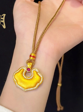 沙金diy配件拉丝镶钻福锁红心平安锁吊坠强保色手链吊坠项链配饰