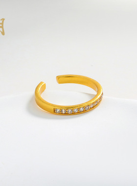 沙金单排满天星开口戒指镶锆简约款可调节大小指环情侣对戒手饰品