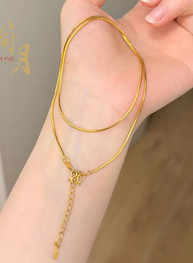 爆闪蛇骨项链亮面不掉色M扣头锁骨链柔软简约镜面项链个性配饰品