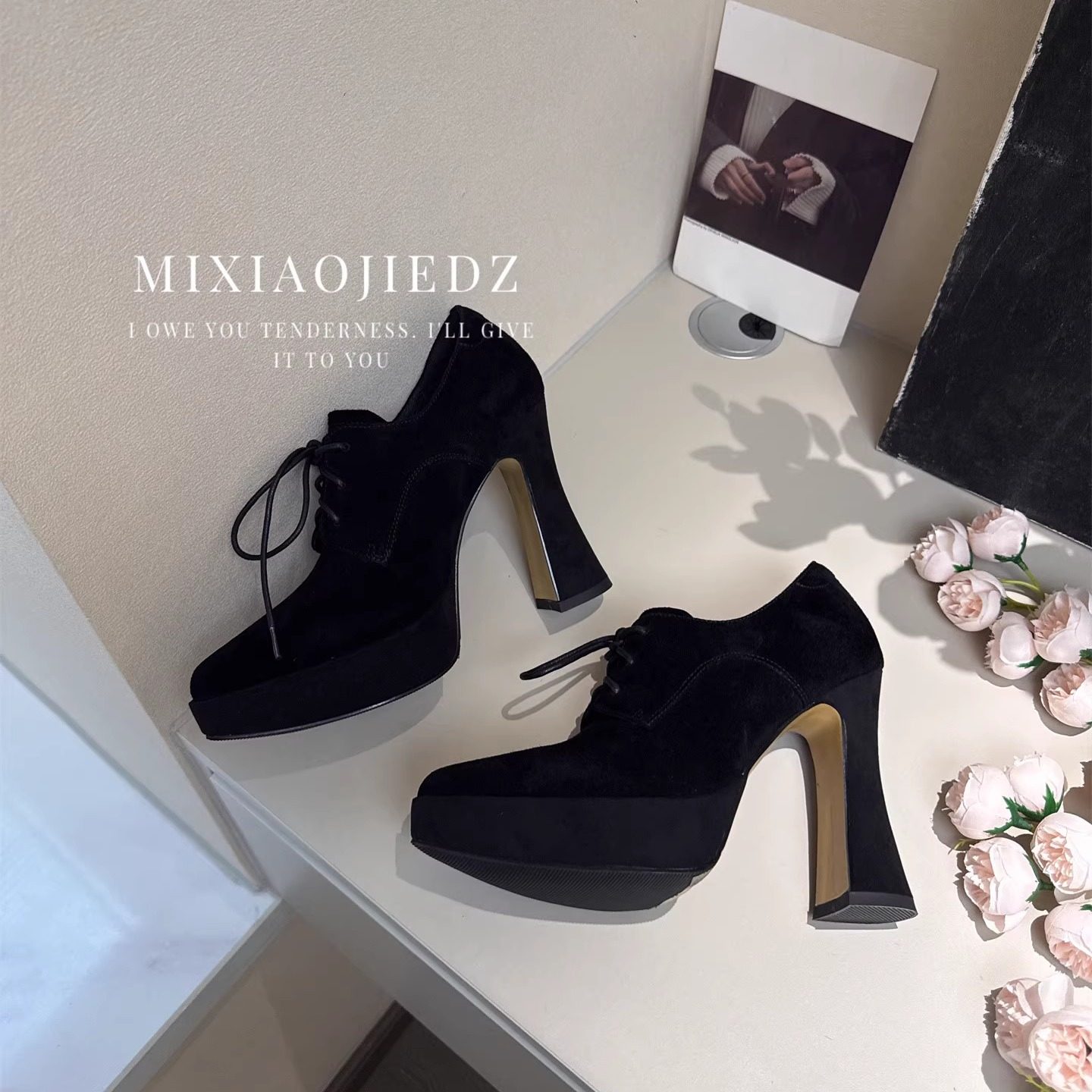 2025新款深口系带防水台真皮高跟鞋尖头粗跟通勤不累脚单鞋,淘宝优惠券,粉丝福利购,淘宝优惠卷