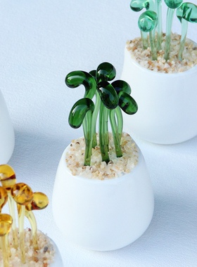 小花仙人掌淄博琉璃盆栽铃兰可爱摆件多肉办公室装饰品