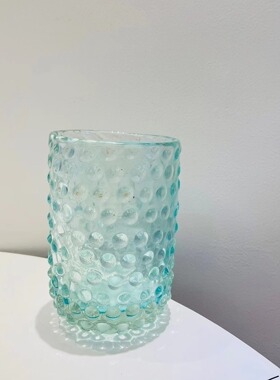 清新蓝绿色花瓶孤品链接样品外贸出口手工玻璃花器深蓝复古中古风