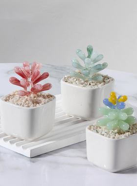 小花仙人掌淄博琉璃盆栽铃兰可爱摆件多肉办公室装饰品禅意