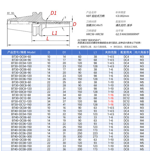 后拉式刀柄 BT30 BT40 BT50 DC04 06 08 12 CNC后拉 抗震防干涉 - 图1