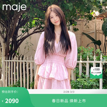 Maje2024 early spring new womens dress style design sensation V collar folds cashew dress MFPRO03394