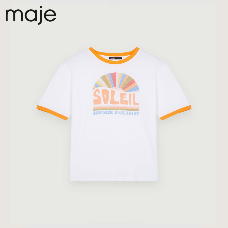 Maje Outlet【胶囊系列】女装时尚撞色印花短袖T恤上衣MFPTS00609 - 图3