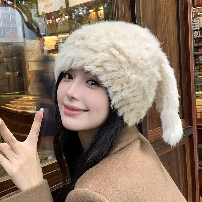 兔毛帽子可爱兔耳朵毛毛帽子保暖防寒帽显脸小护耳帽包头帽毛线帽,淘宝优惠券,粉丝福利购,淘宝优惠卷