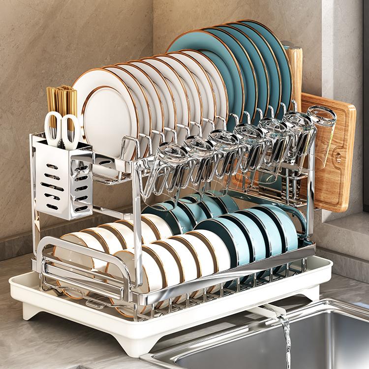 不锈钢厨房置物架多功能碗碟收纳架台面自卸水刀架碗杯收纳储物架 - 图0