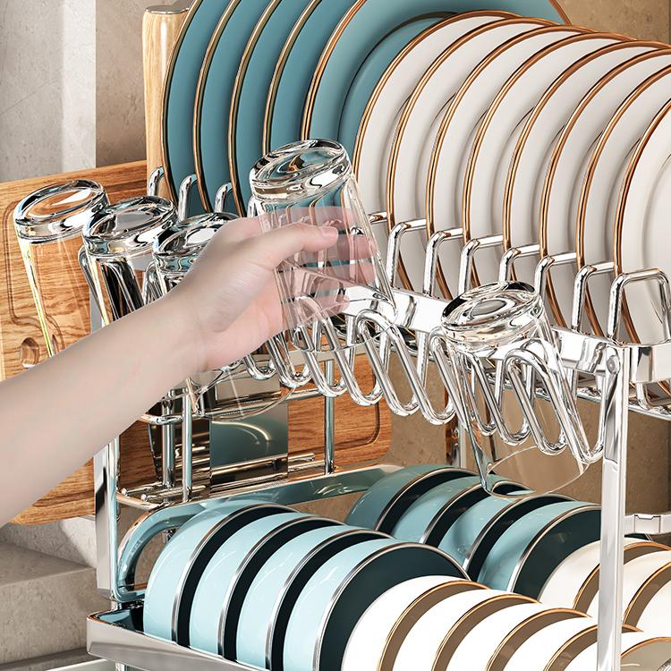 不锈钢厨房置物架多功能碗碟收纳架台面自卸水刀架碗杯收纳储物架 - 图1