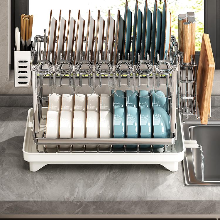 不锈钢厨房置物架多功能碗碟收纳架台面自卸水刀架碗杯收纳储物架 - 图2