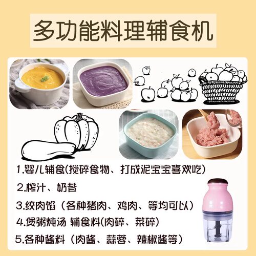 小型电动料理机宝宝辅食机厨房多功能绞肉机饺子馅机绞菜剥蒜器 - 图1