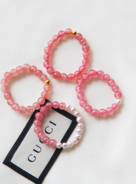 天然甜美高冰种红纹石手串