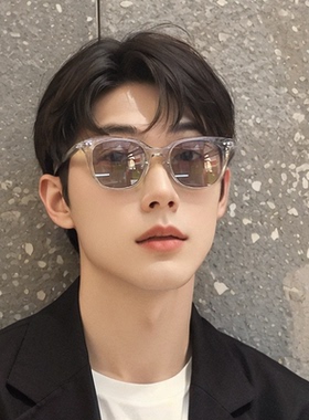 韩系复古小方框高级板材墨镜潮男女半透明显瘦浅色太阳镜灰色镜片