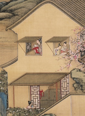 北京故宫博物院藏 三月赏桃 取暖挂画 艺术客厅装饰创意礼物