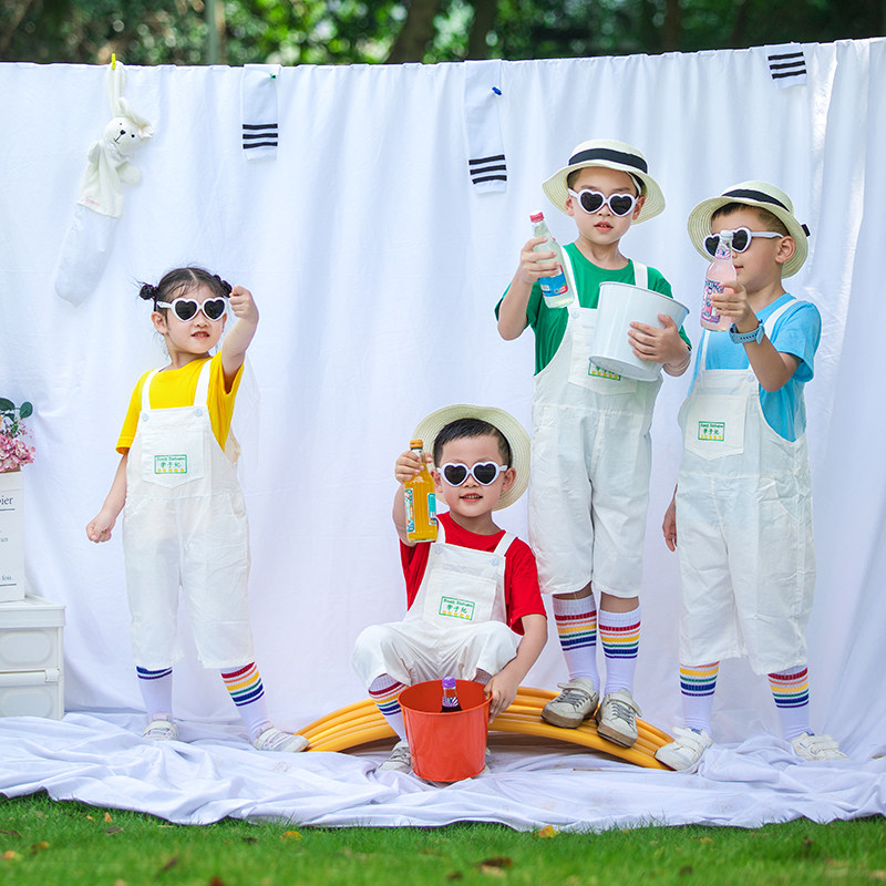 儿童糖果色T恤白色背带裤演出服幼儿园亲子舞蹈服合唱服啦啦队服,淘宝优惠券,粉丝福利购,淘宝优惠卷