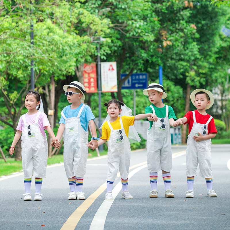 儿童糖果色T恤白色背带裤演出服幼儿园亲子舞蹈服合唱服啦啦队服,淘宝优惠券,粉丝福利购,淘宝优惠卷