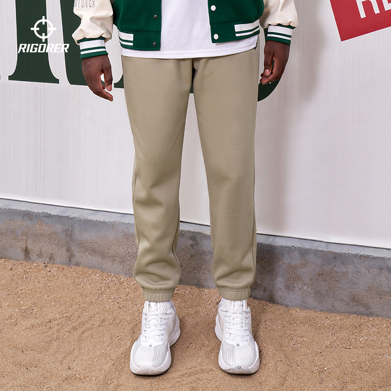 准者加绒运动裤冬季款休闲训练针织长裤男士束脚卫裤保暖黑色裤子