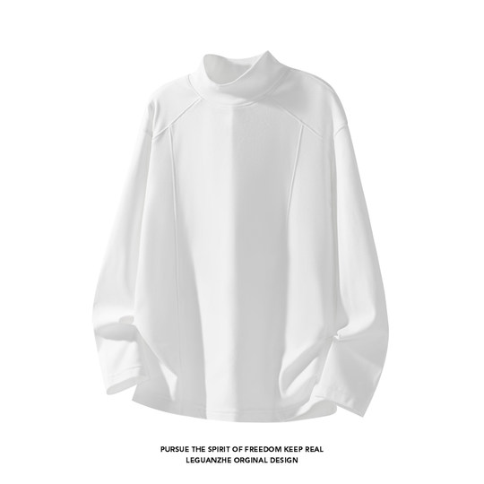 美式解构半高领德绒长袖T恤男款秋冬季潮牌宽松内搭打底衫上衣服