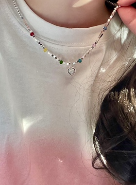 彩色水晶爱心月光石串珠甜酷女
