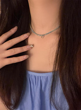 小众风高级感蓝色星星串珠项链