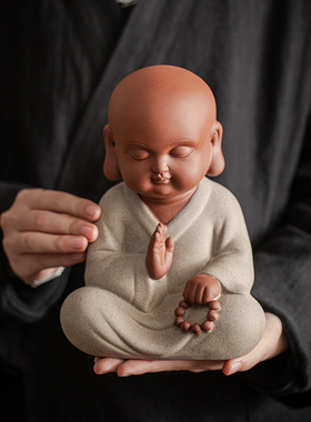 小砂弥紫砂摆件中式客厅装饰和尚